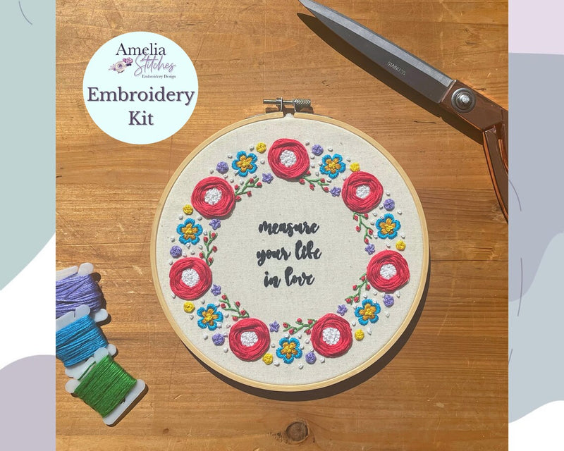 RENT Inspired Embroidery Kit - "Measure your life in love" by Amelia Stitches