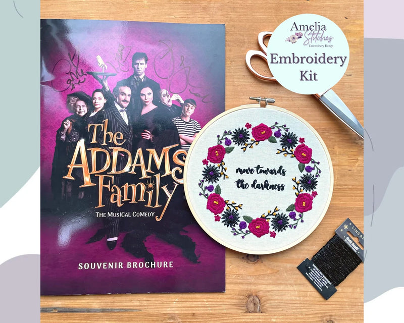 Addams Family Musical Inspired Embroidery Kit - "Move towards the darkness" by Amelia Stitches