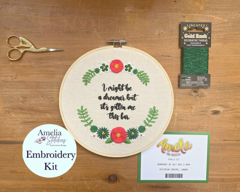 Amélie Inspired Embroidery Kit - "I might be a dreamer but it's gotten me this far" by Amelia Stitches
