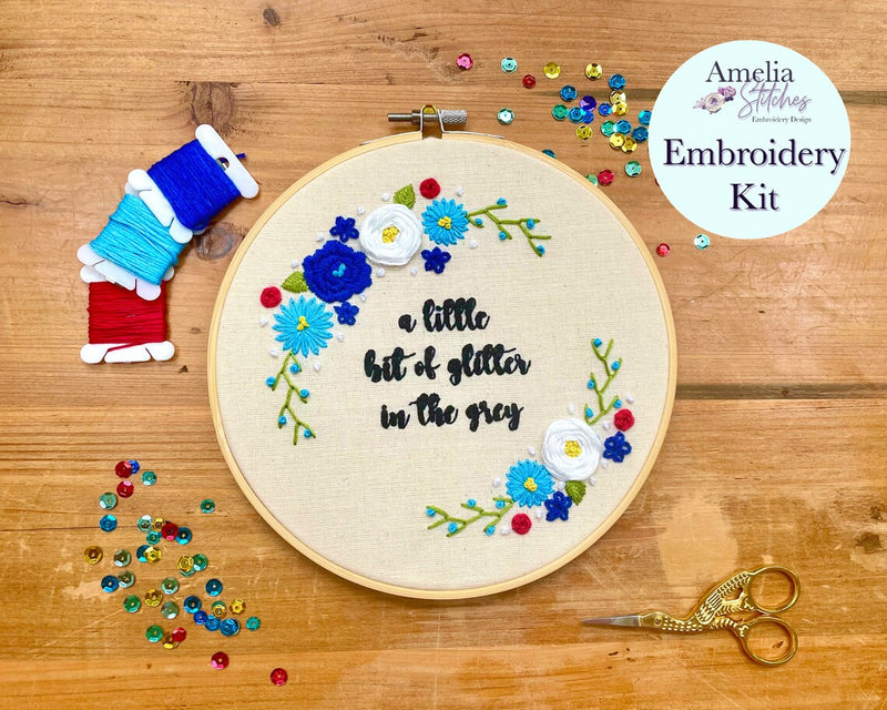 Everybody's Talking About Jamie Inspired Embroidery Kit - "A Little Bit of Glitter In the Grey" by Amelia Stitches