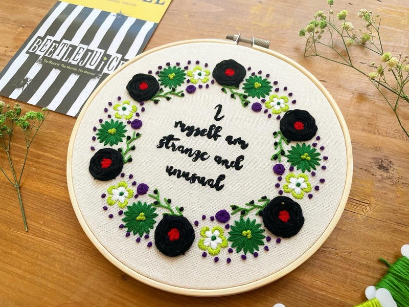 Beetlejuice the Musical Inspired Embroidery Kit - "I Myself Am Strange and Unusual" by Amelia Stitches