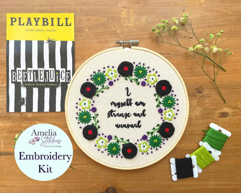 Beetlejuice the Musical Inspired Embroidery Kit - "I Myself Am Strange and Unusual" by Amelia Stitches