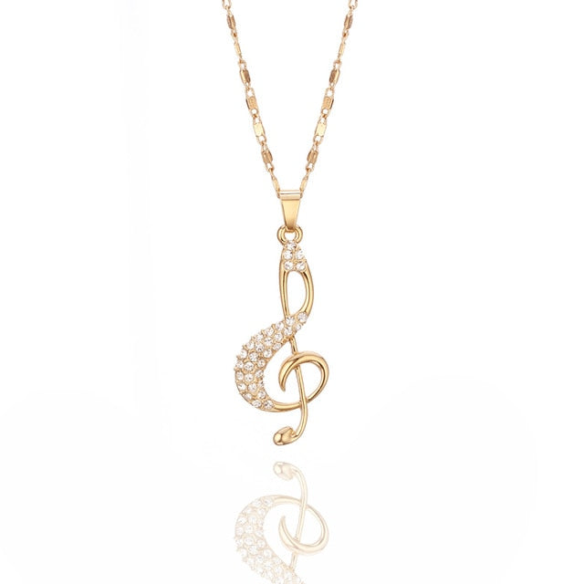 Music Note Crystal Pendant Necklace