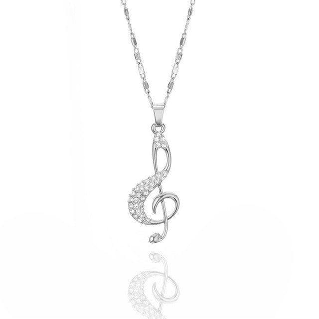 Music Note Crystal Pendant Necklace
