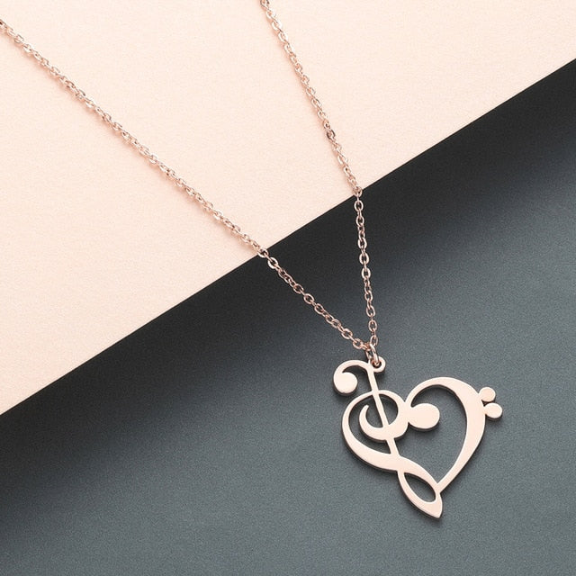 Treble and Bass Clef Heart - Necklace