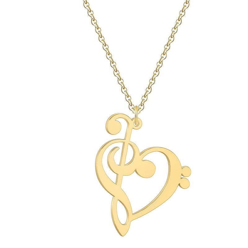 Treble and Bass Clef Heart - Necklace