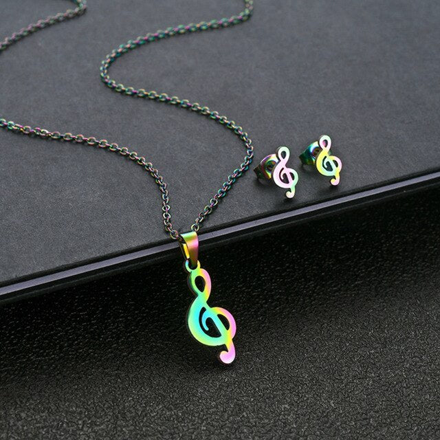 Treble Clef - Necklace and Earrings Set